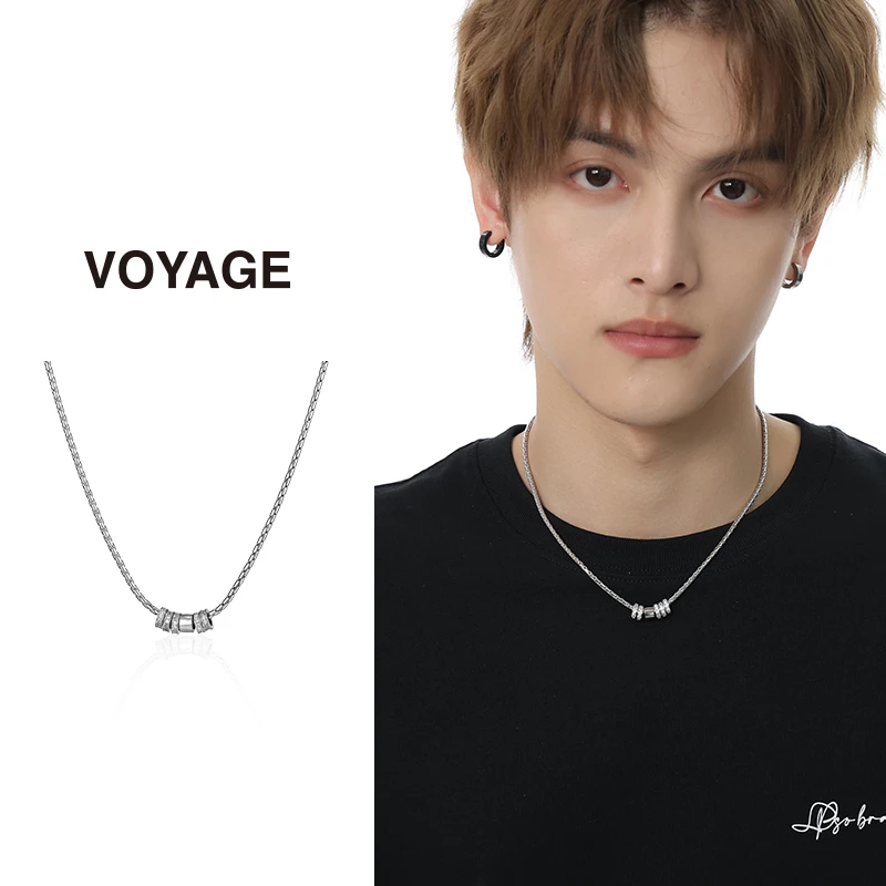 钛钢锆石项链 圆环转运珠吊坠项链男款女高级锁骨链百搭秋冬配饰