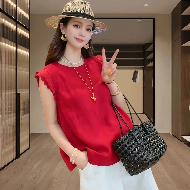 无袖气质女士上衣2025夏季新款时髦洋气显瘦百搭衬衫小个子衬衣服