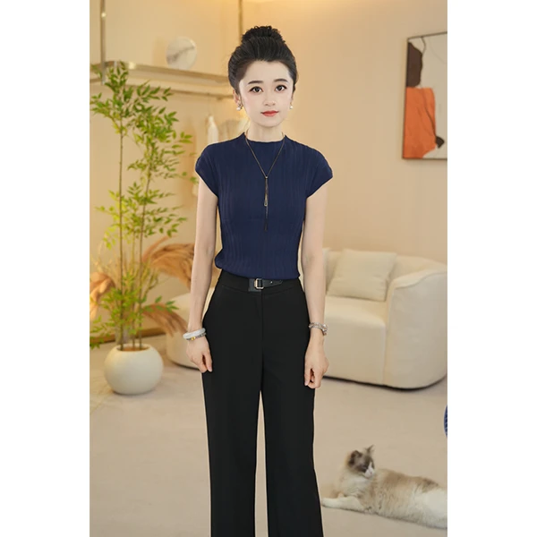 ClotheKlurd2025夏季新款竖条纹纯色圆领短袖上衣