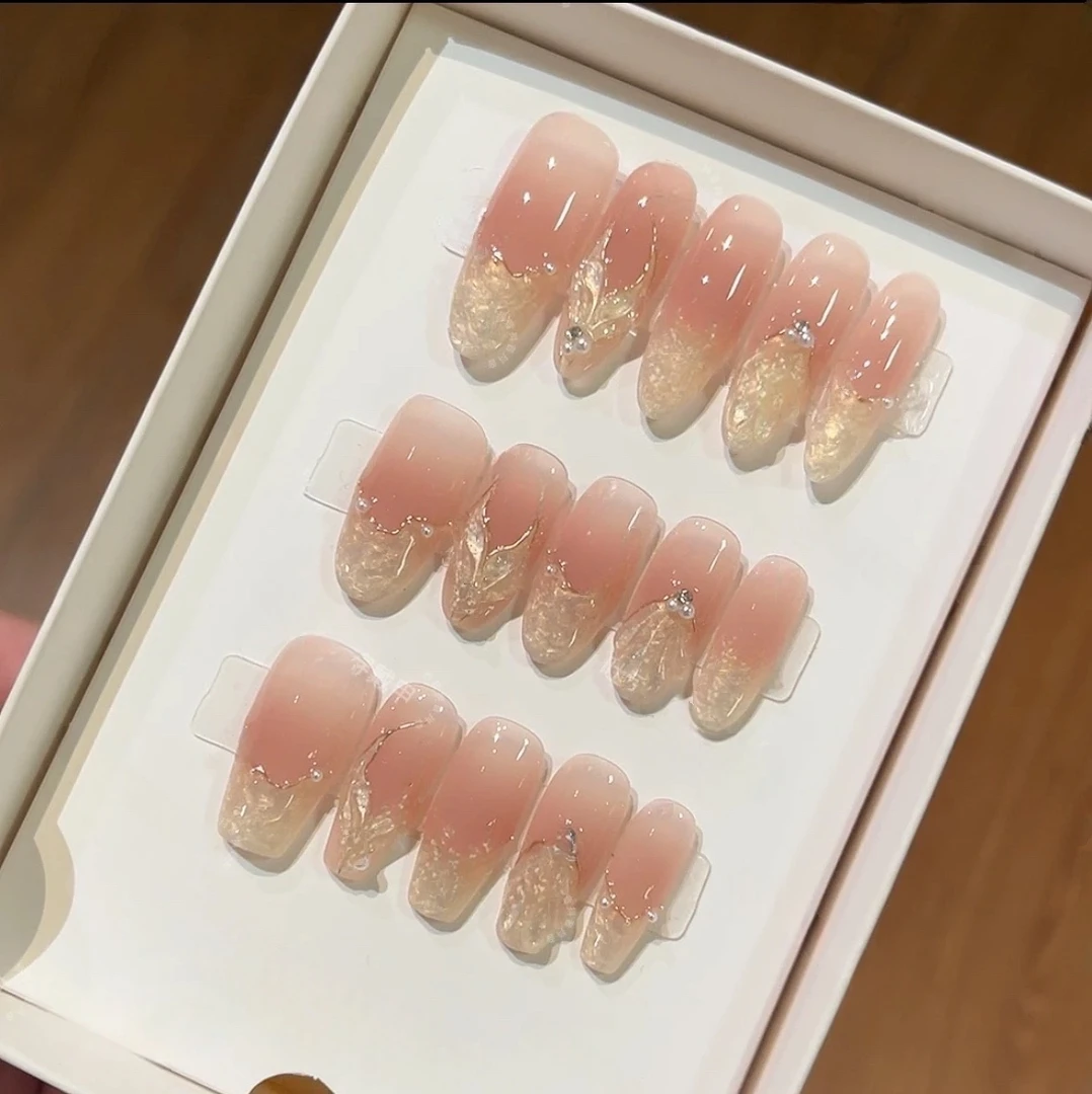 【人鱼故事】纯手工穿戴甲光疗甲可拆卸穿戴式持久反复使用10片装