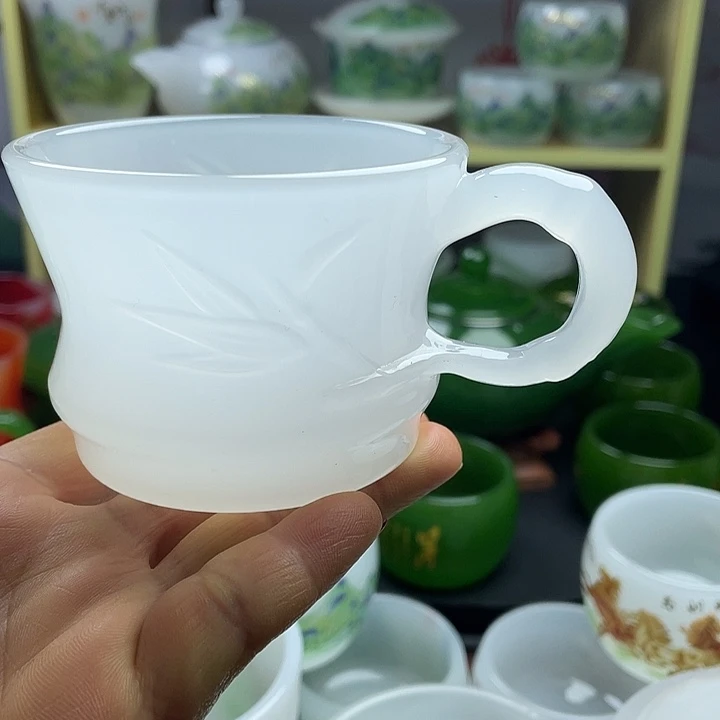 琉璃手工艺品玉瓷琉璃竹节杯（买一送一到手两件）