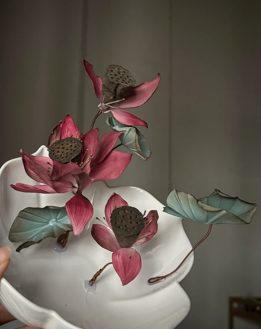 原创（非晚）残荷真丝烫花发饰汉服配饰古风发饰