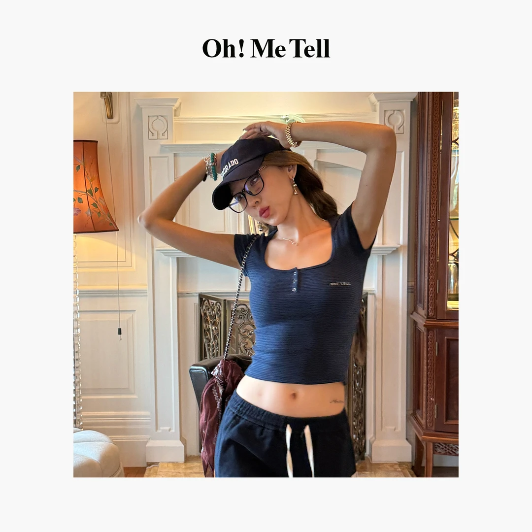 Oh！Me Tell【宁艺卓/绘里同款】美式复古辣妹大U领修身显瘦条纹T恤