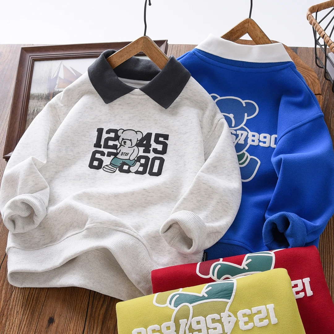 男童卫衣春秋款2025新中大童男孩针织儿童休闲小熊印花POLO衫长袖