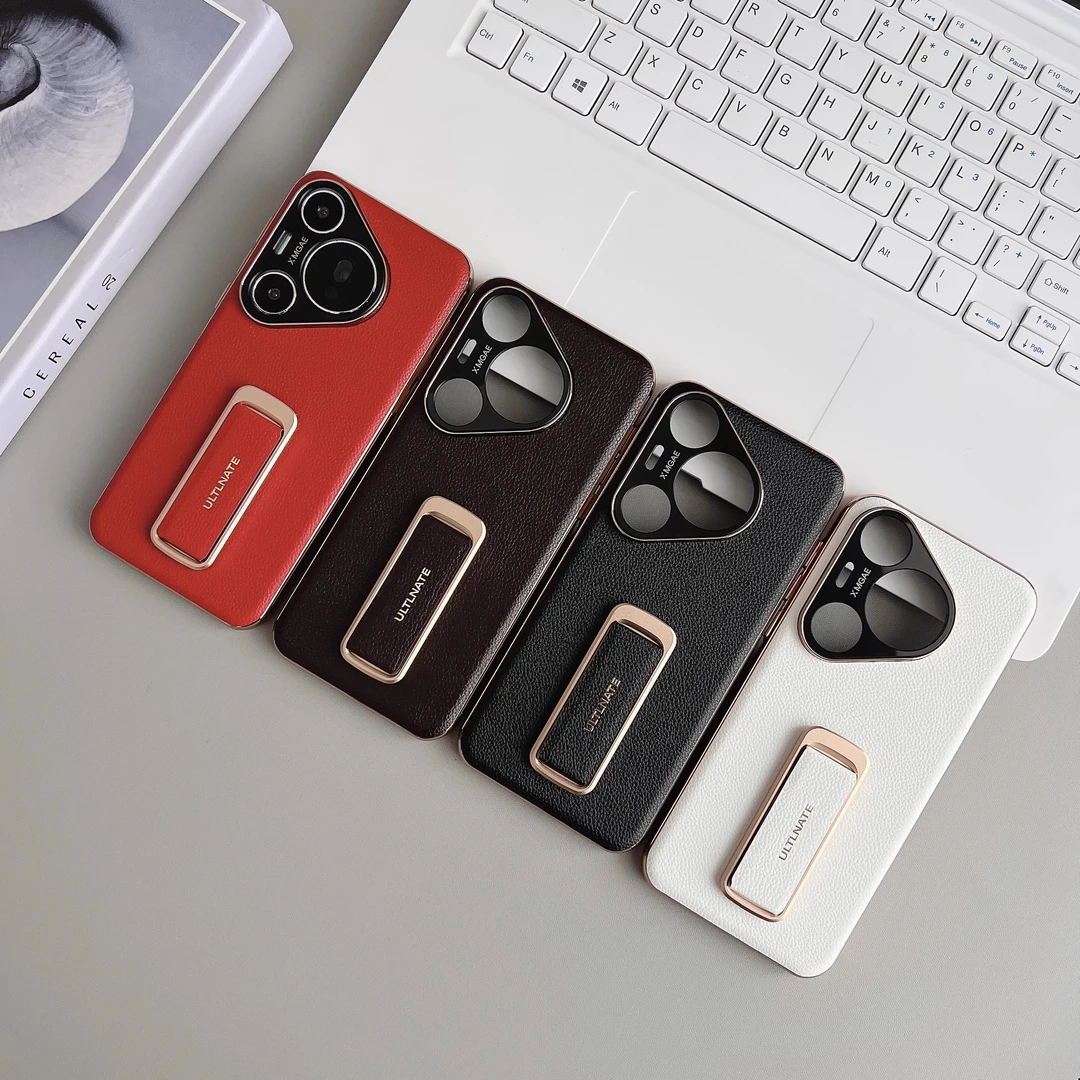 适用华为pura70pro手机壳旋转腕带支架新款P70ultra高级素皮电镀