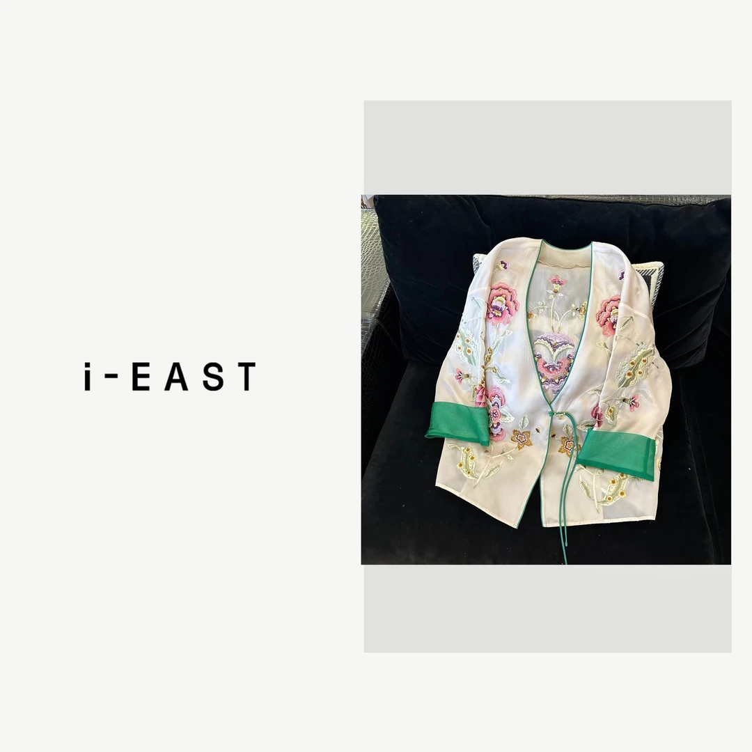 i-EAST 罗勒蔷薇~新中式V领刺绣花朵开衫外套-4C GF325