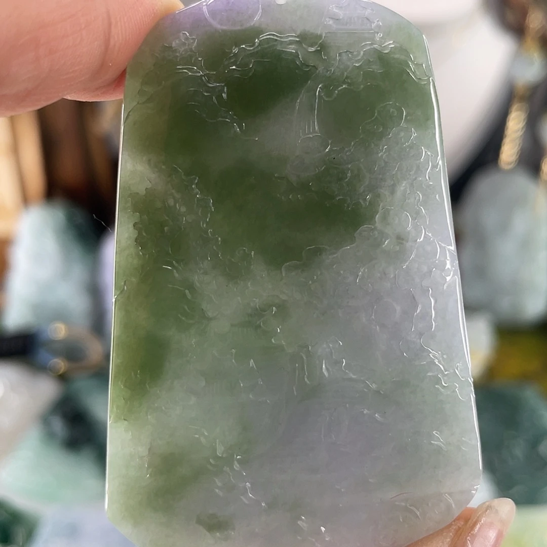 翡翠颈饰未镶嵌山水牌