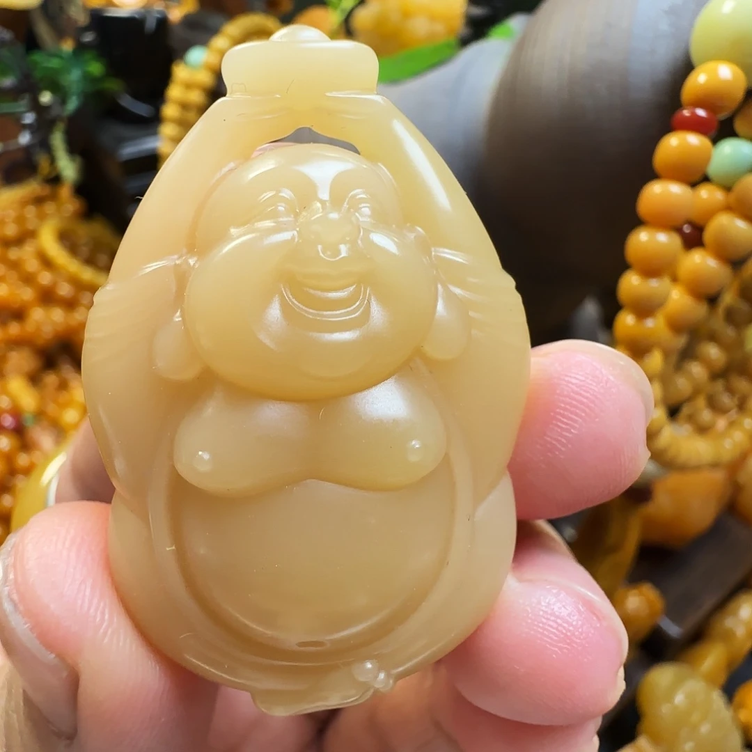 石英质玉（黄龙玉）未镶嵌吊坠黄蜡石 荔枝冻弥勒佛（不退换）