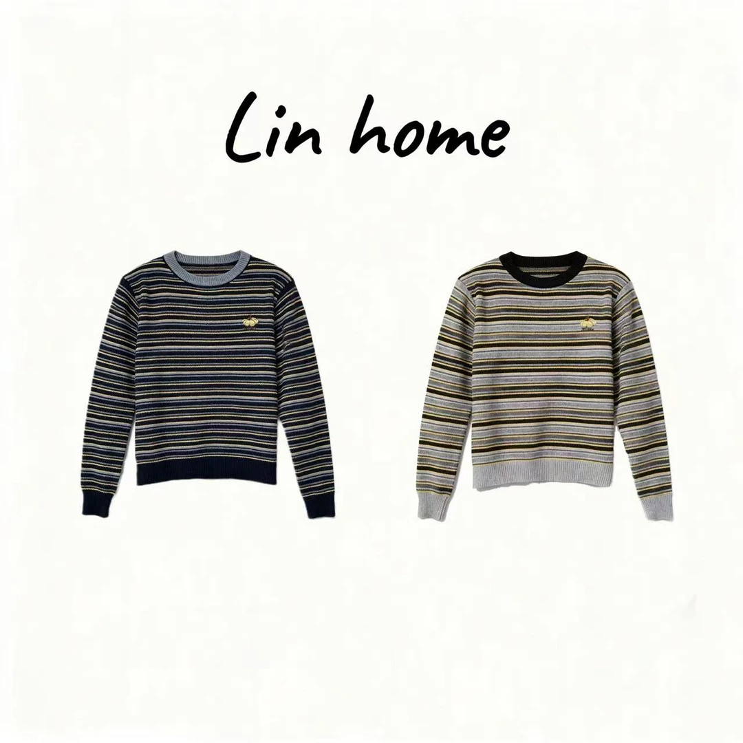 【南瓜毛衣】韩国原单，撞色小条纹休闲减龄时尚款百搭女款毛衣 5817