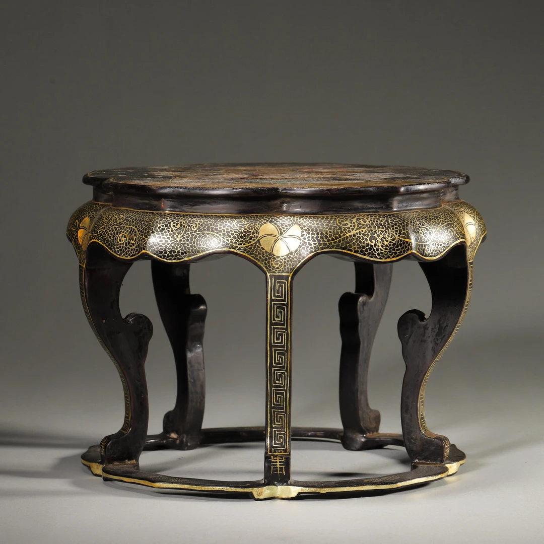 Tgz33 清代 漆器描金龙纹案几