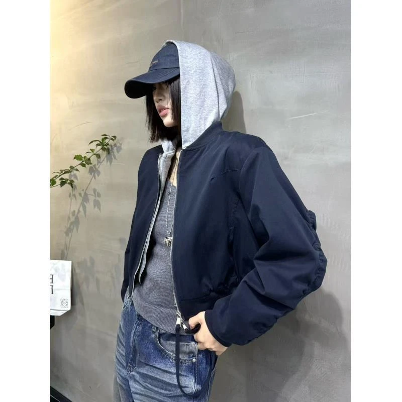 80026#秋季新款休闲女士INS风连帽嘻哈风短外套女秋季韩版薄款