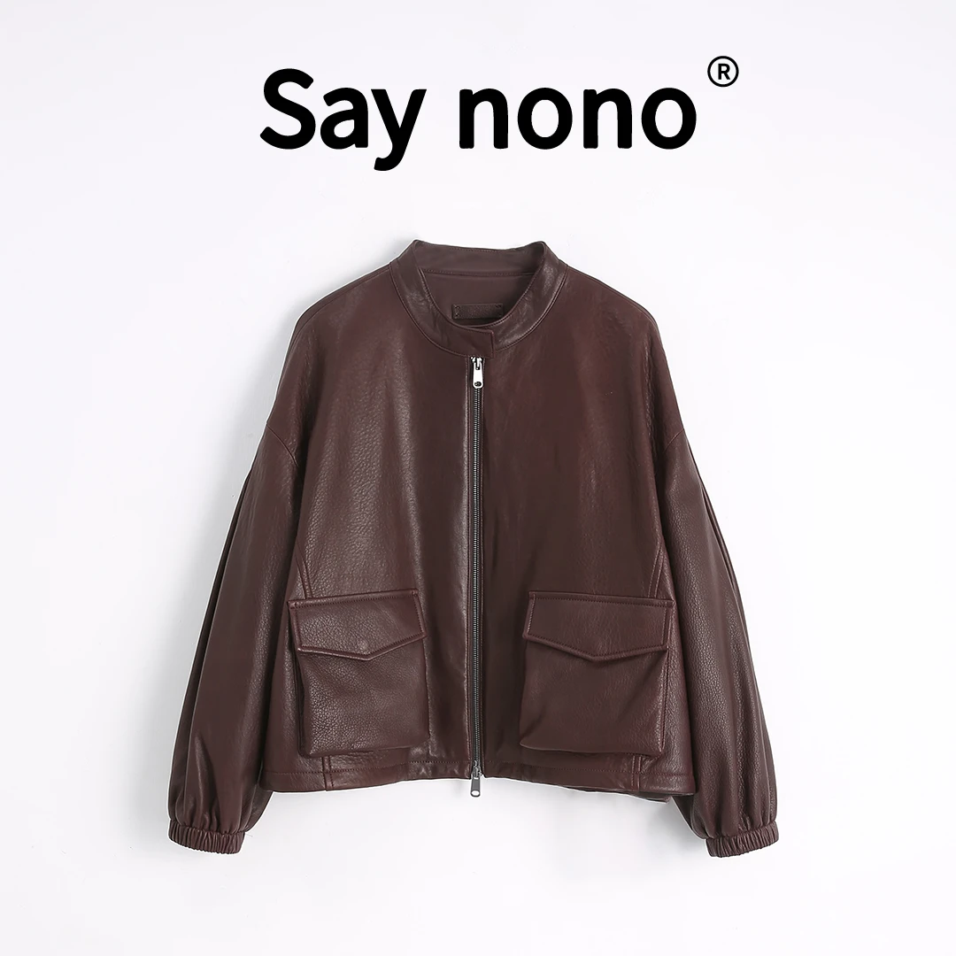 懒猫nono│Saynono 小立领＿休闲气质显瘦定制小羊皮外套 /24073