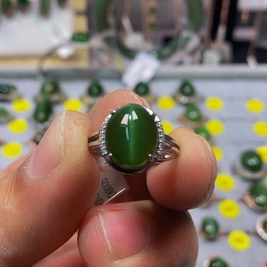 和田玉（碧玉）戒指银S925镶嵌