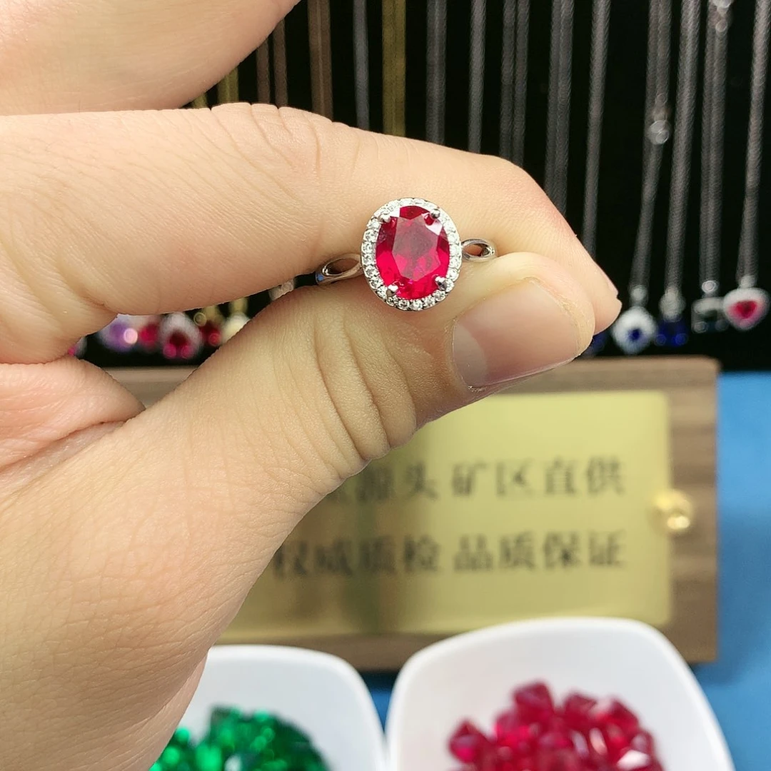 红宝石戒指银S925镶嵌