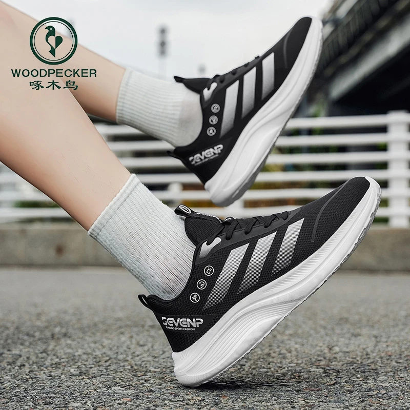 正品啄木鸟秋款透气运动鞋男士潮流百搭休闲鞋女软底减震防滑鞋