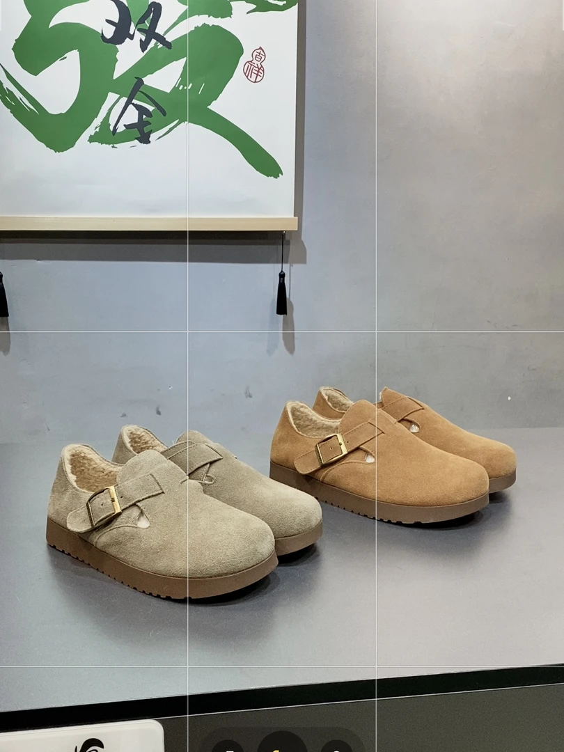 品牌牛皮羊羔毛保暖博肯鞋