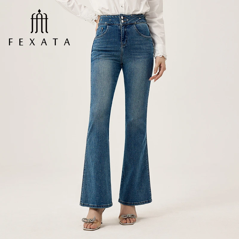【芊芊专属】FEXATA斐格思重工烫钻气质微喇叭牛仔裤女