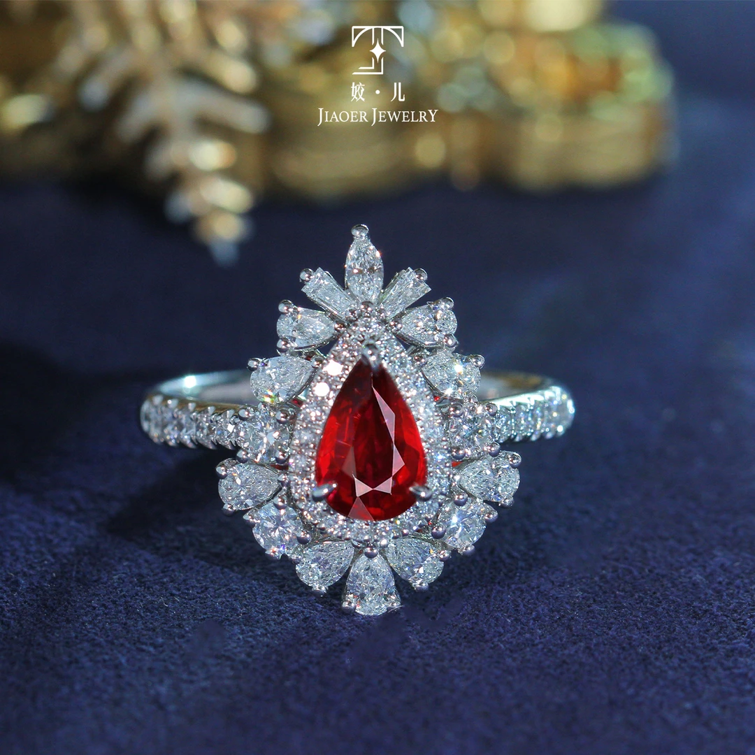 【姣儿珠宝】18K金1.08ct鸽血红宝石钻石戒指气质轻奢百搭AIGS