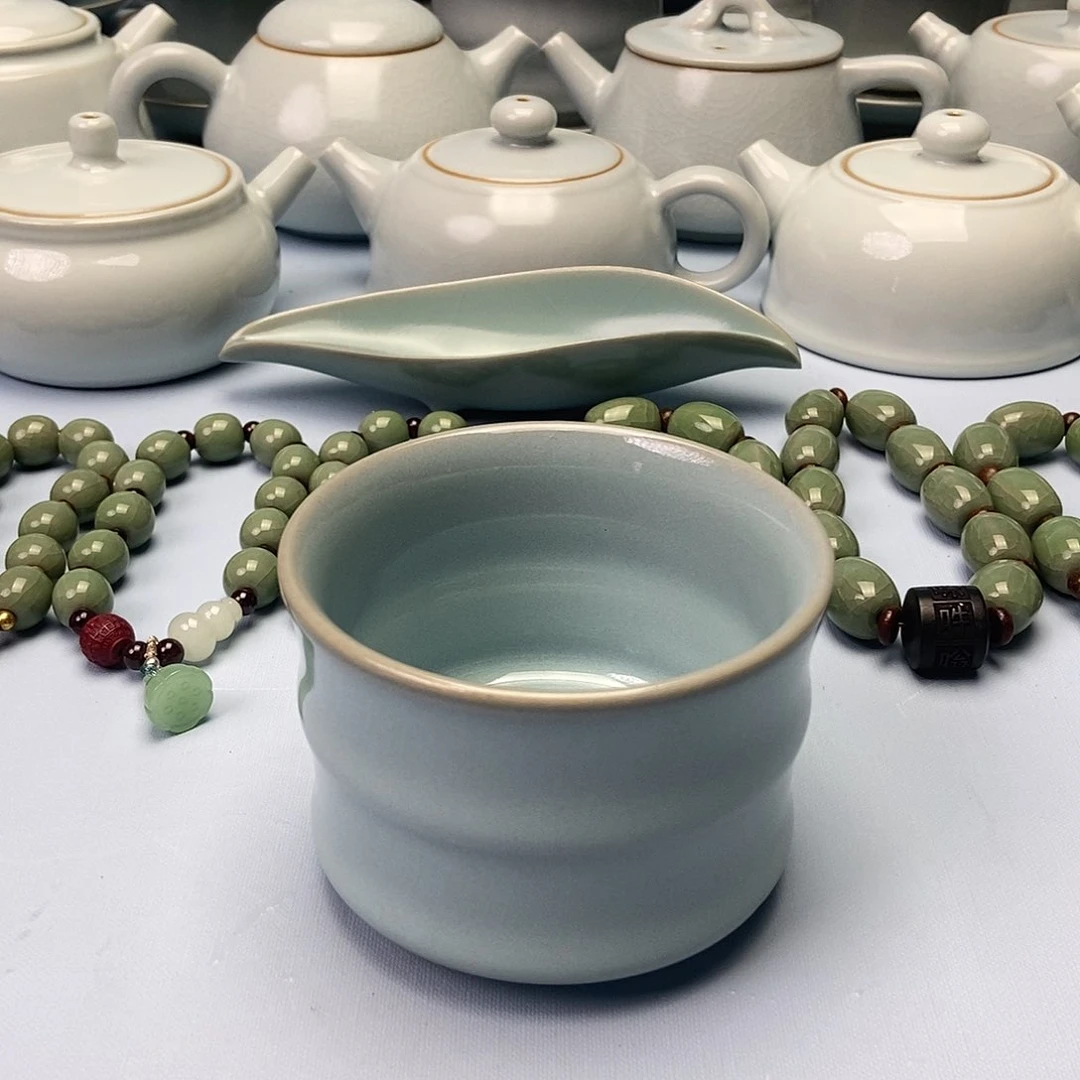 杯微微瑕天青竹节杯原矿原釉原产地