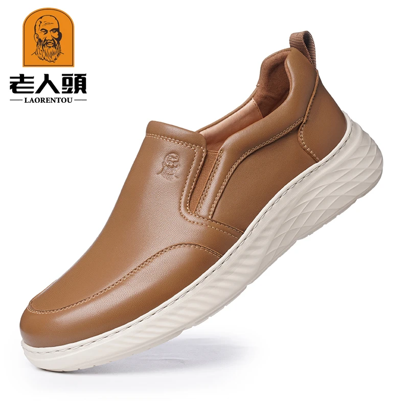 老人头平跟纳帕纹一脚蹬休闲皮鞋软底男士防滑春季皮鞋SL26602