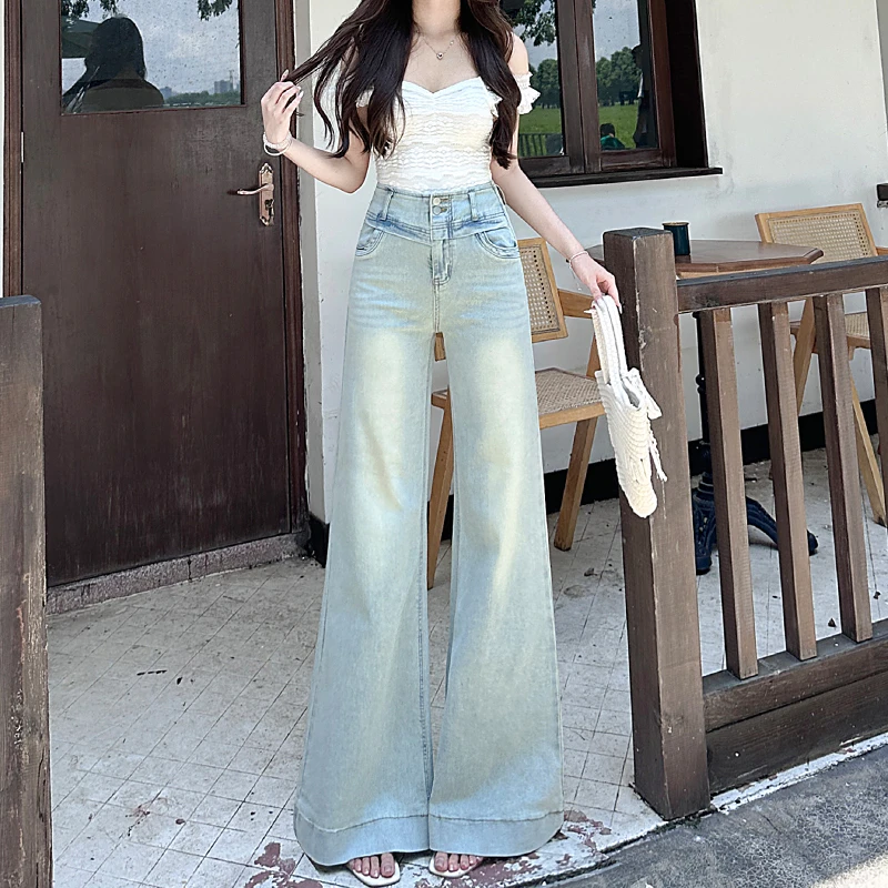 浅蓝色微喇牛仔裤女2025秋季小个子薄款高腰显瘦修身辣妹时尚百搭