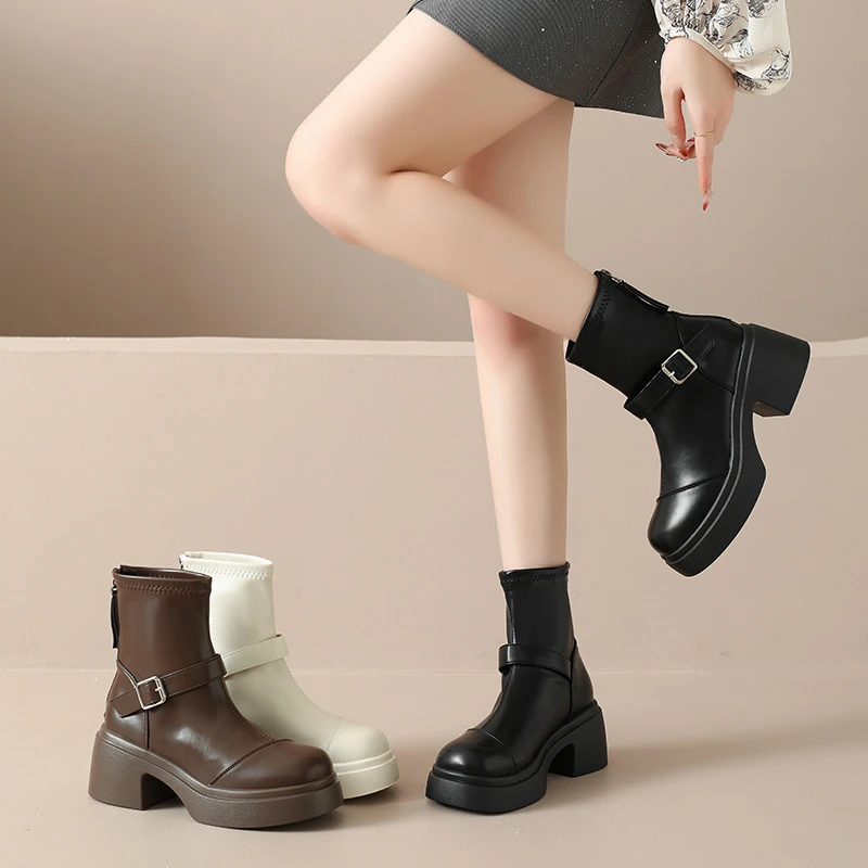 厚底马丁靴女爆款2025冬季新款今年流行的切尔西皮靴英伦风短靴