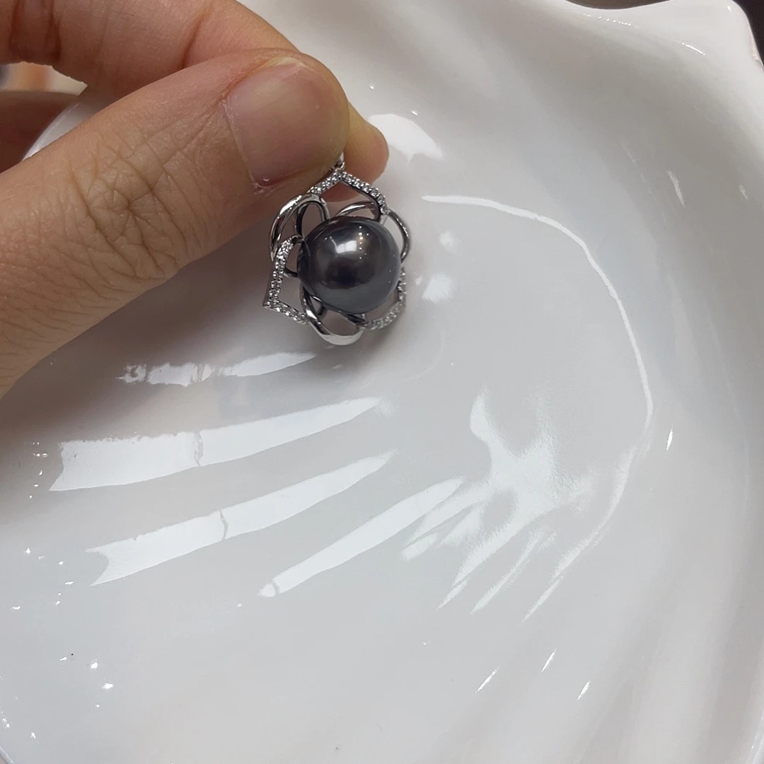 银S925镶嵌海水珍珠吊坠(不含链)