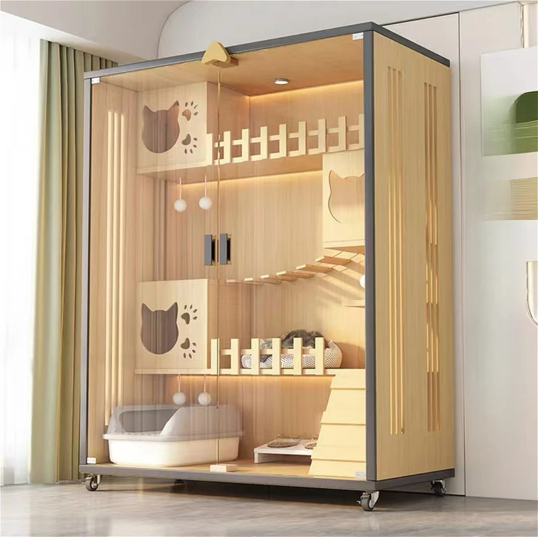 猫别墅猫笼玻璃门豪华猫窝超大自由空间透气环保家用室内通风全景