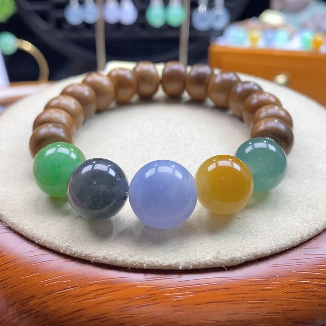 手串沉香木翡翠浓彩多宝手串