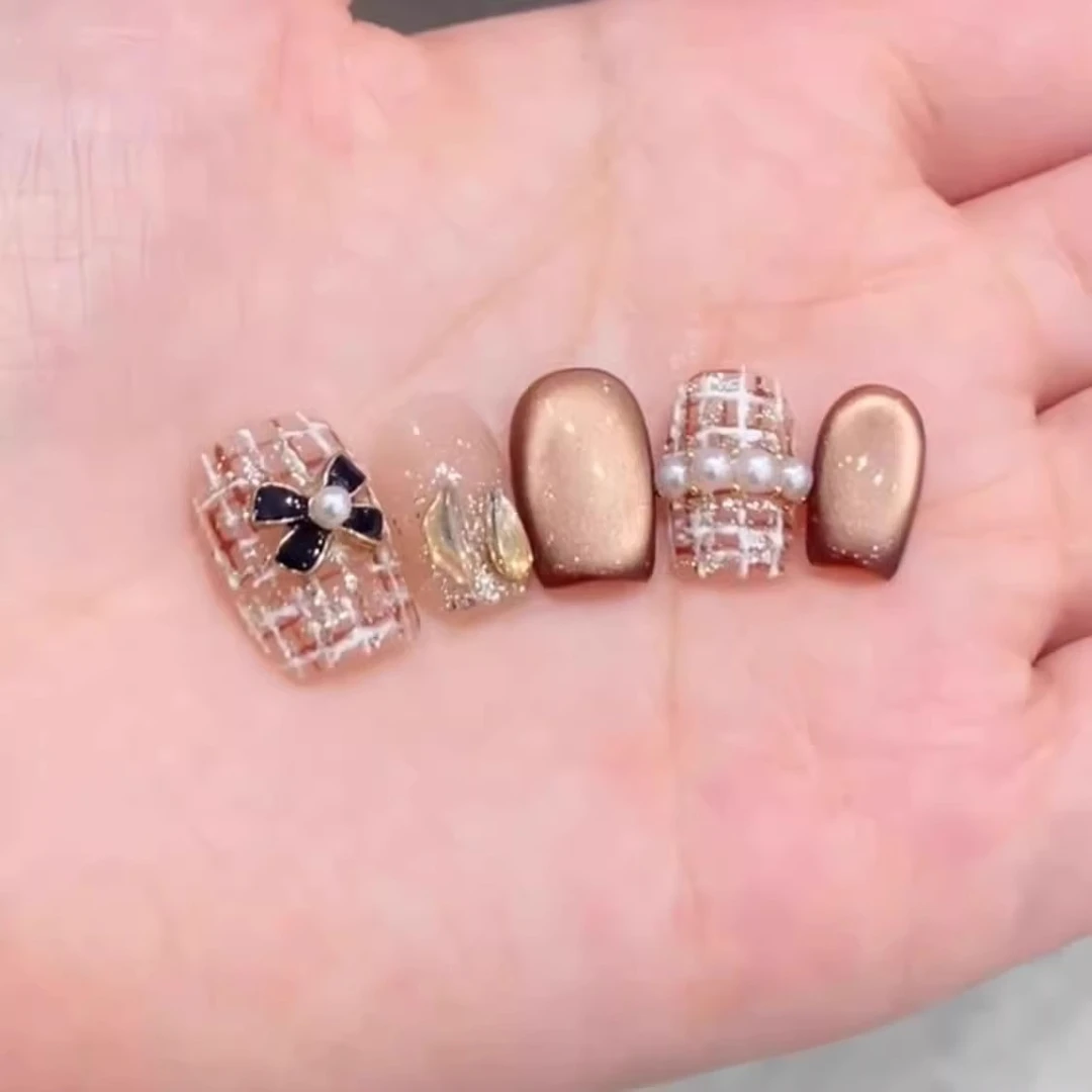 【财阀千金】高级感气质显白小香风美拉德猫眼美甲纯手工穿戴甲