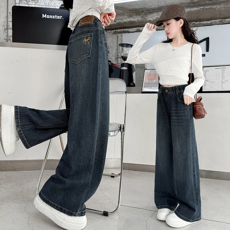 女童阔腿裤春秋2025新款宽松牛仔裤秋款女大童洋气百搭儿童长裤