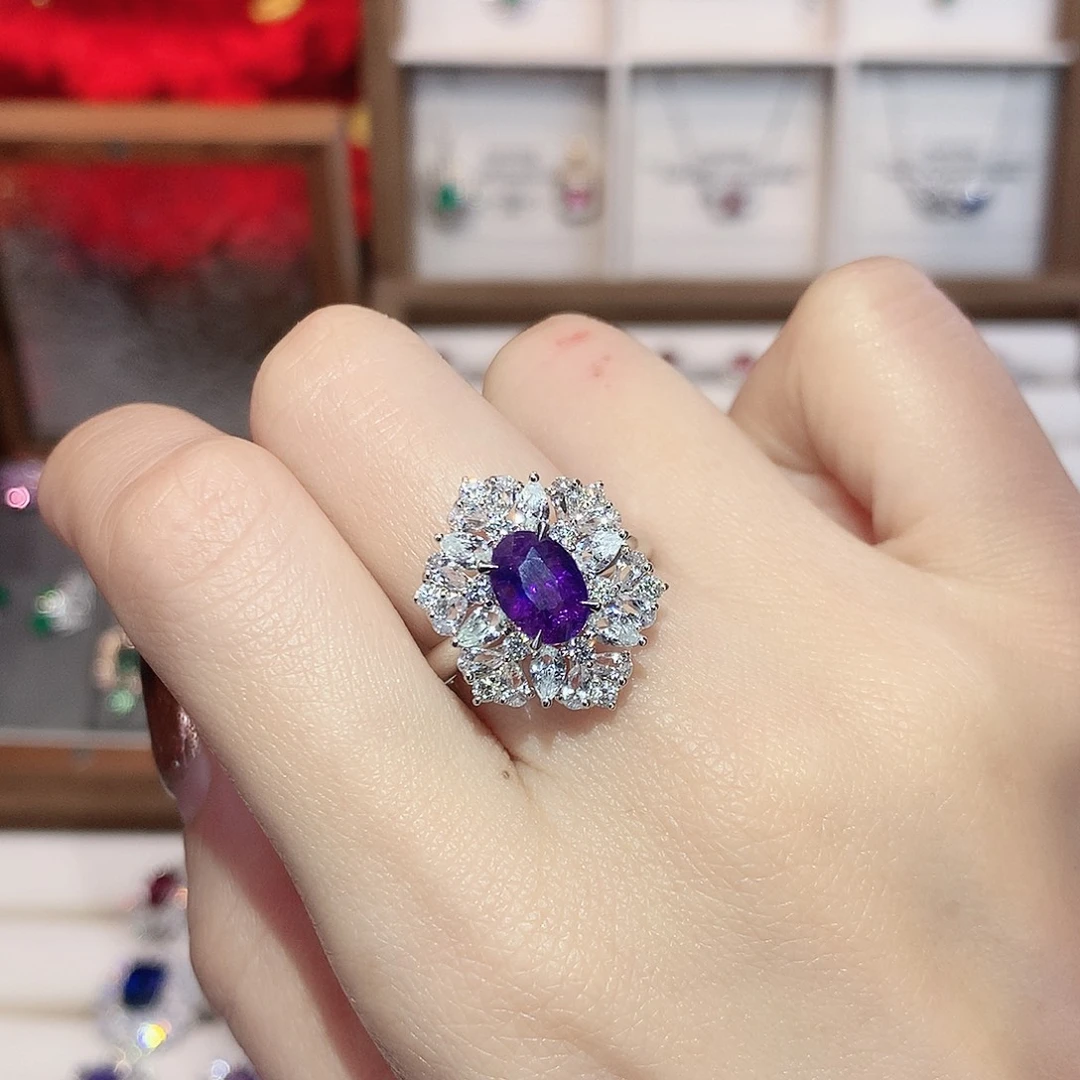 戒指彩色蓝宝石18K金镶嵌2.12ct/天然宝石/七天无理由