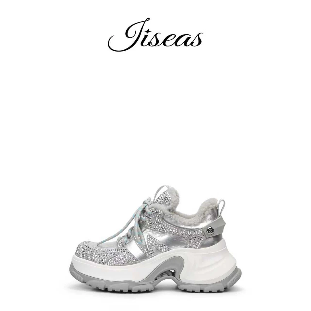 JISEAS 新款系带圆头厚底增高休闲鞋15C4016