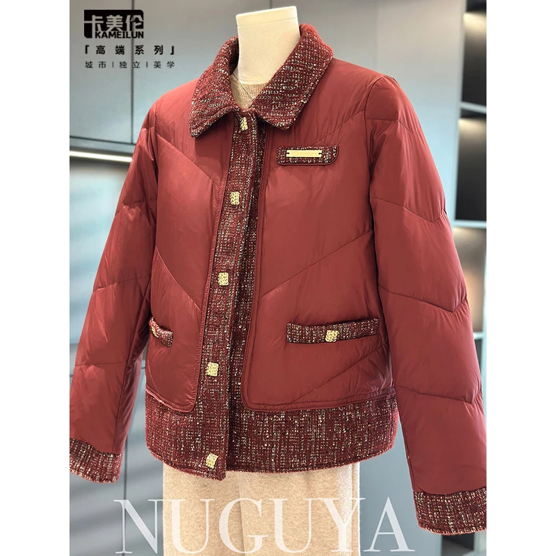 时尚小香风妈妈装羽绒服外套女冬季新款上衣气质中老年白鸭绒棉袄