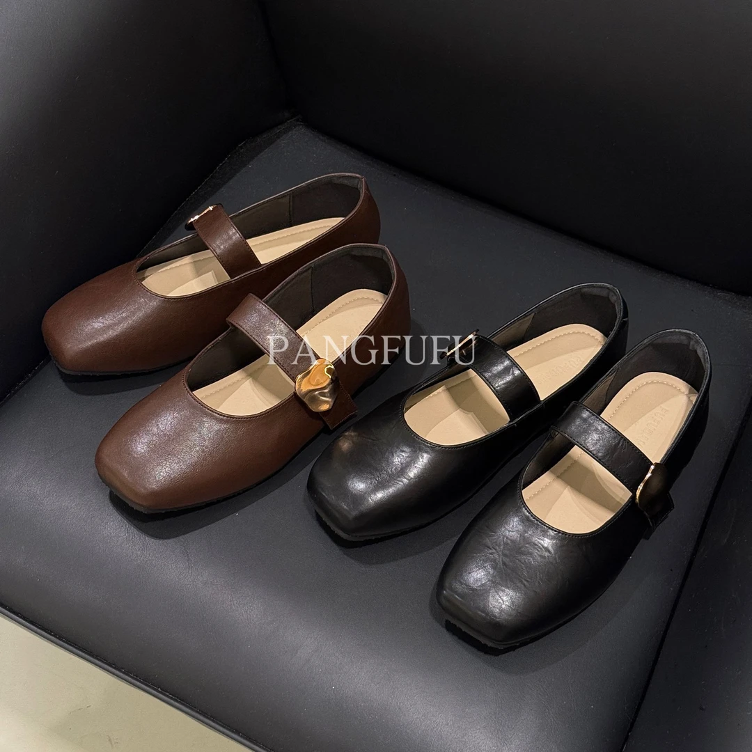 【胖福福大码女鞋】法式复古浅口新款一字带百搭方头软底韩版玛丽珍