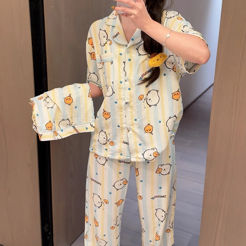 三件套睡衣夏季女士家居服宽松卡通云朵棉可外穿短袖长裤