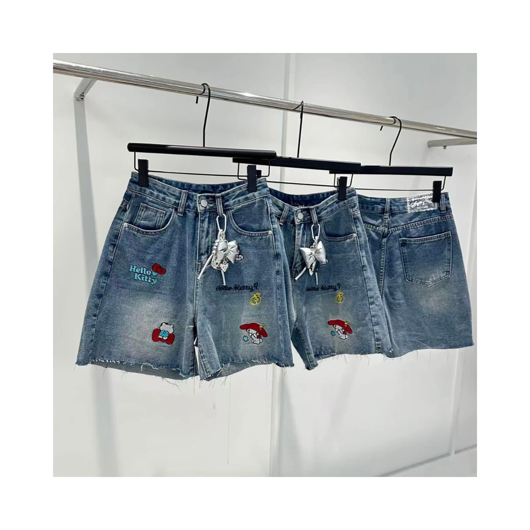 夏季高腰休闲印花牛仔短裤