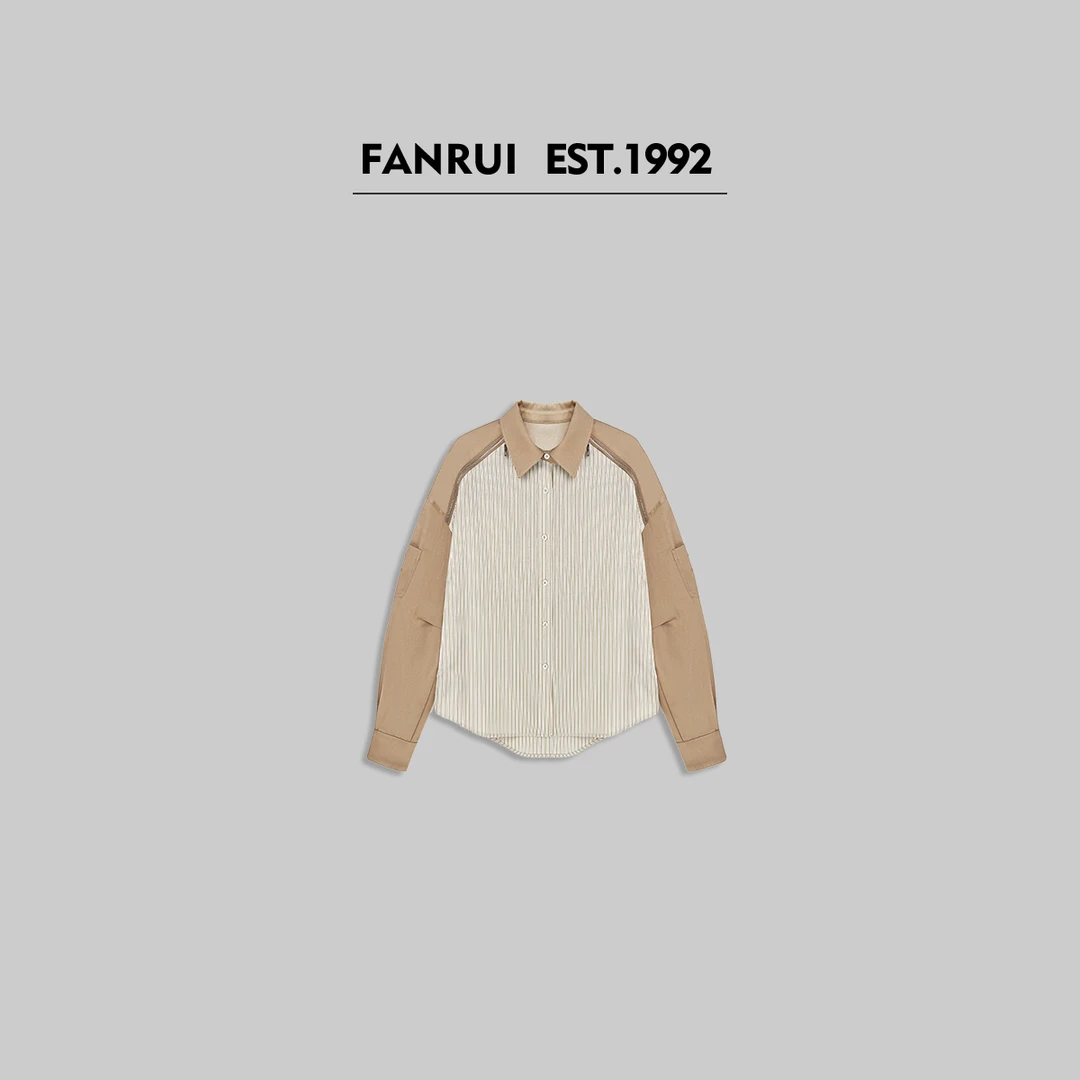 FANRUI/泛芮「巴黎时装秀」双色拼接竖条纹洋气百搭衬衫LN15561
