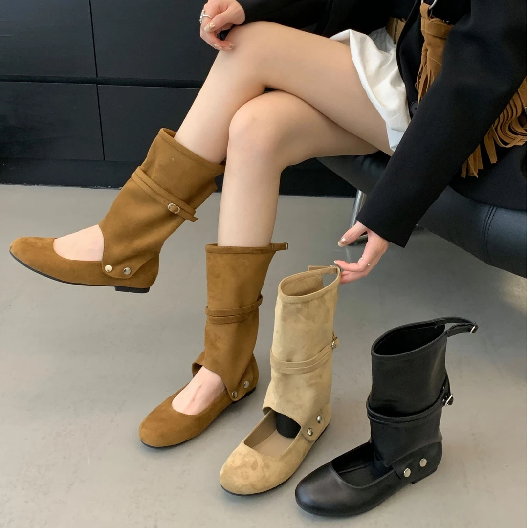 SGL-3660-1两穿设计感靴子女靴浅口短靴单鞋中筒靴子镂空凉靴女