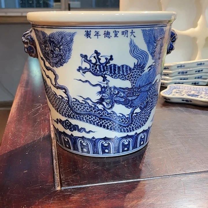 瓷片H*?霸王龙纹冰桶手绘