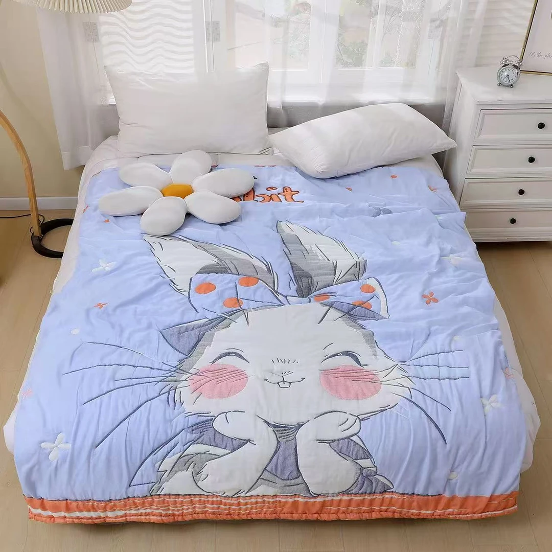 【蝴蝶结小兔】150*200 A类全棉纱布云朵泡芙被