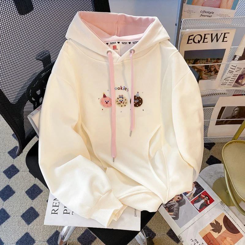 加大码300斤长袖连帽卫衣女胖mm纯色简约卡通宽松上衣秋冬季百搭