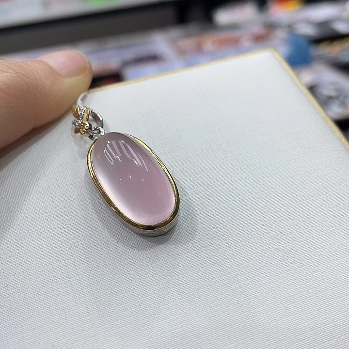 银S925镶嵌水晶珠宝半成品莫桑比克粉水晶