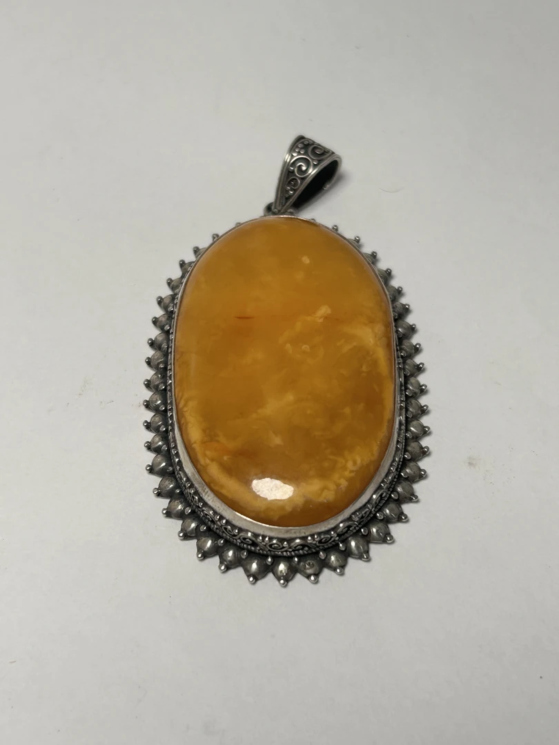 吊坠925银 尼泊尔纯手工银镶嵌蜡吊坠藏传复古民族风