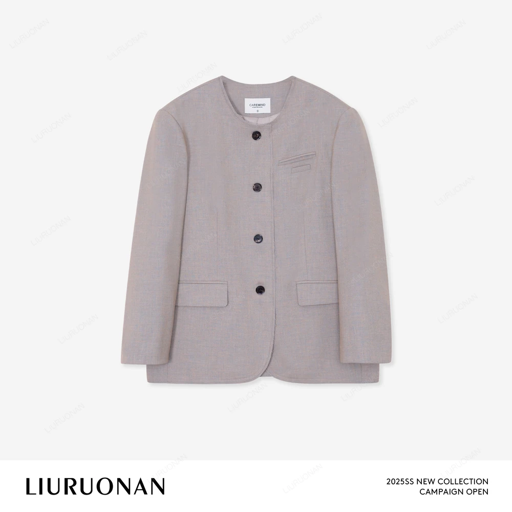 LIURUONAN 25SS 【简法无领西装】极简轻奢气质圆领长袖廓形外套女