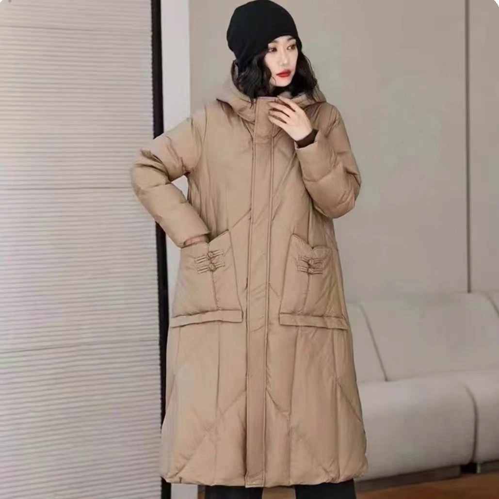 新款断码特价连帽中长款 双扣口袋羽绒服外套【新】