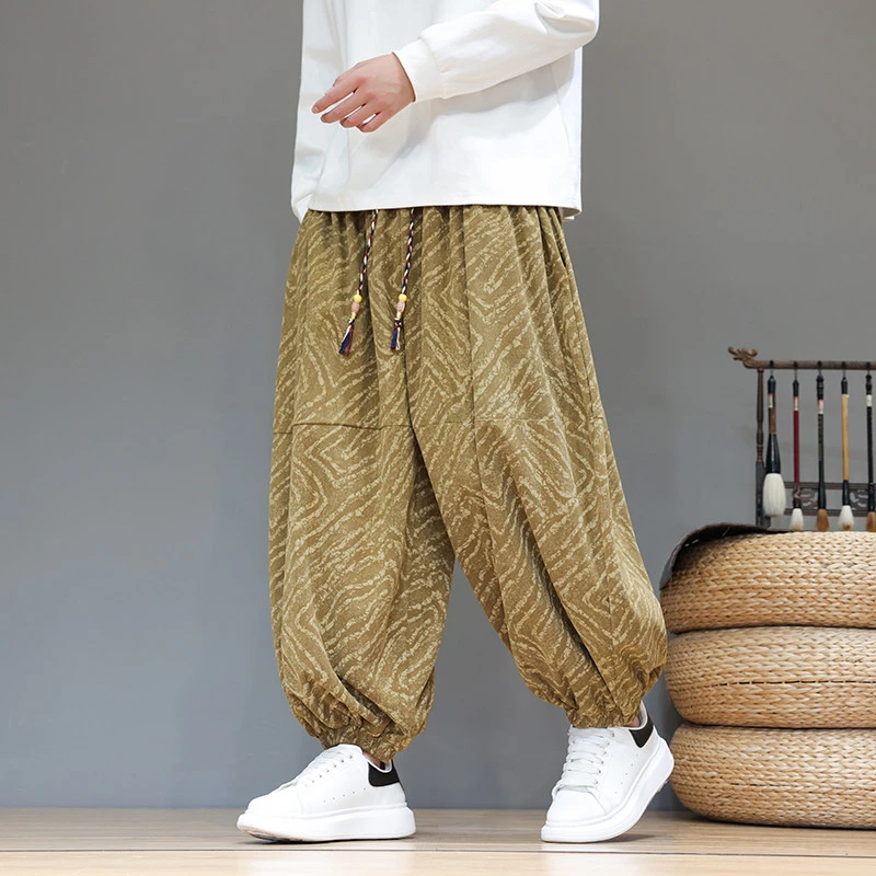 秋冬新款长裤中国风哈伦裤潮流日系大码灯笼裤子宽松灯芯绒休闲裤