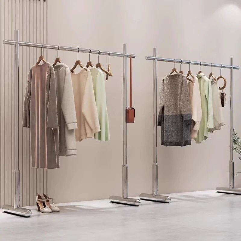 不锈钢展示架女装店落地式服装店银色挂衣架加粗装修道具直播货架
