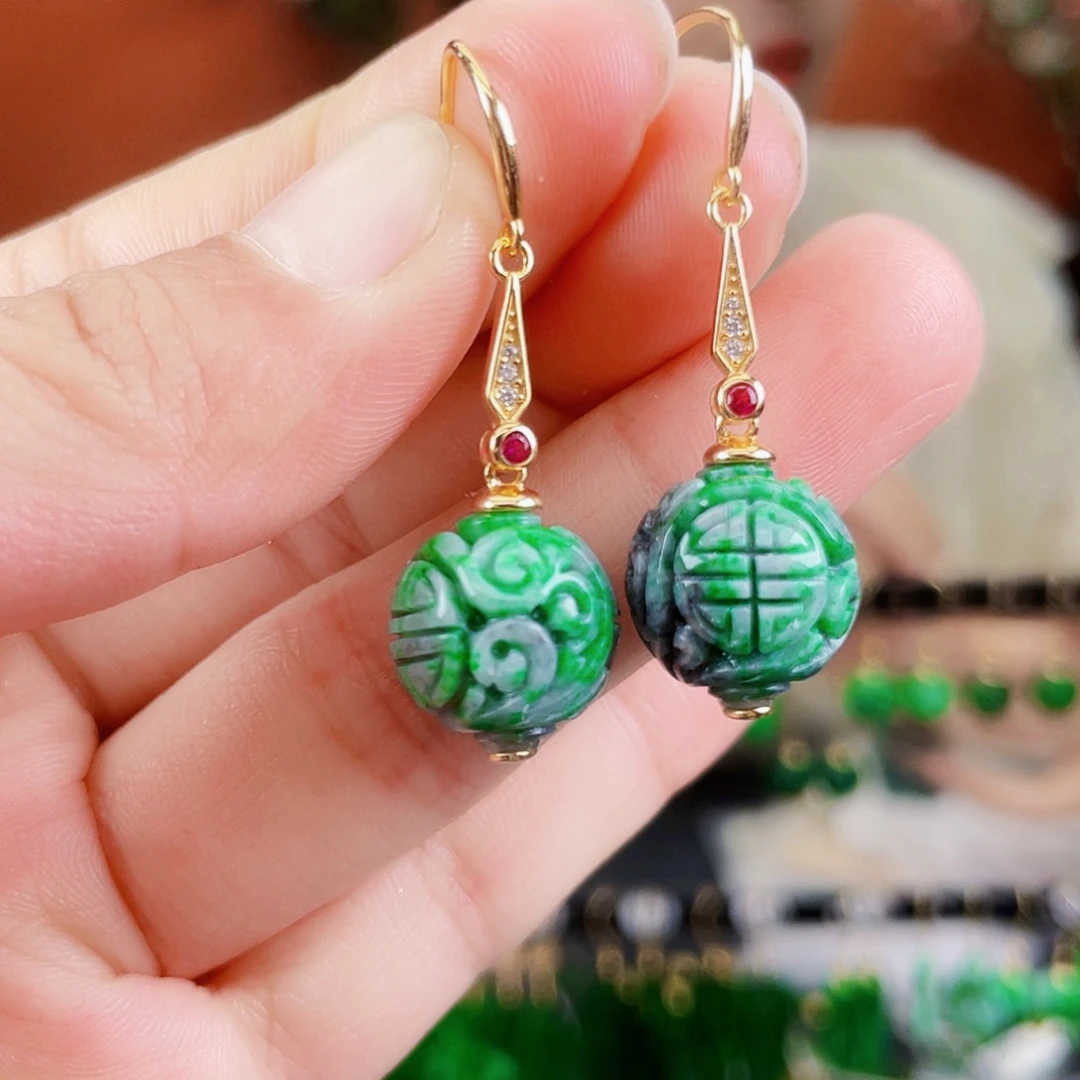 翡翠银S925镶嵌耳饰