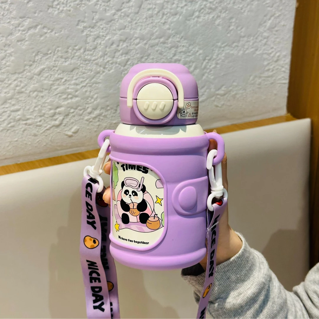 熊猫可爱双饮儿童保温杯便携高颜值吸管杯防摔316不锈钢儿童水杯